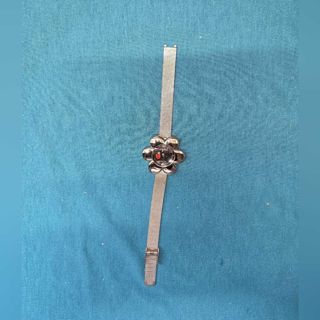Vintage Rumours Flower Watch Ladybug Dial Womens 36mm Silver Tone Mesh